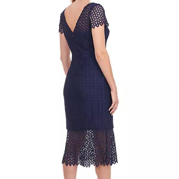 Kay Unger Midnight Blue Tatum Floral Lace Midi Dress - Picture 2 of 2
